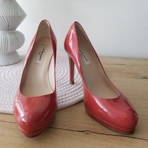 L.K. Bennett Sledge Platform Pumps/Heels – Rosy Red